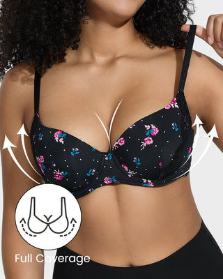 Push-Up BH met Diepe V-Hals en Kantafwerking – Volledige Bedekking