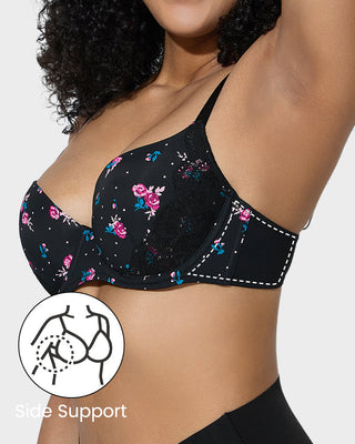 Push-Up BH met Diepe V-Hals en Kantafwerking – Volledige Bedekking