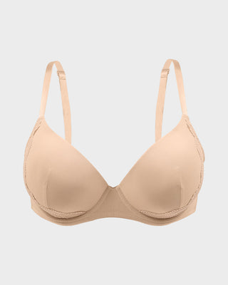 Push-Up BH met Diepe V-Hals en Kantafwerking – Volledige Bedekking