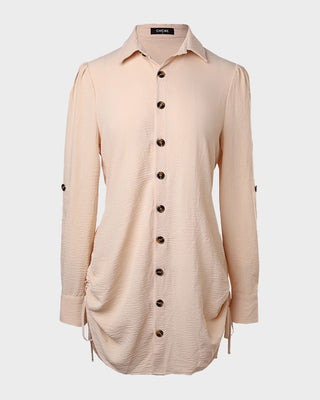 Lange Mouwen Overhemdjurk met Knoopsluiting en Trekkoord