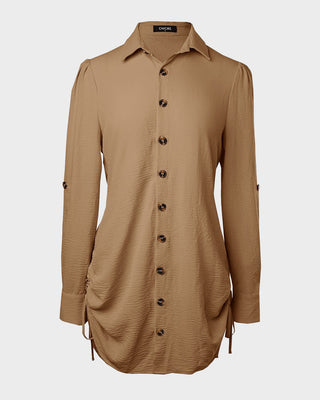 Lange Mouwen Overhemdjurk met Knoopsluiting en Trekkoord