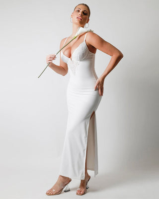 Maxi Jurk met Diepe V-Hals, Hoge Split & Ingebouwde Shapewear