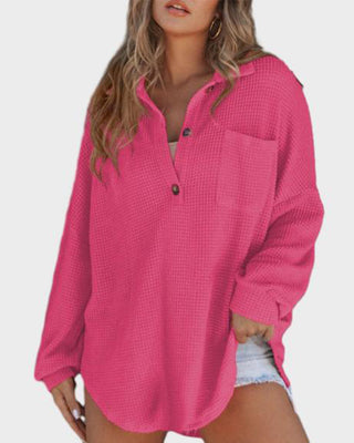Losvallend Shirt met Lange Mouwen van Wafelbreisel met Knopenrij