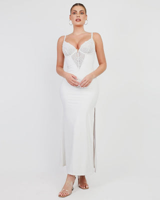 Maxi Jurk met Diepe V-Hals, Hoge Split & Ingebouwde Shapewear