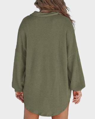 Losvallend Shirt met Lange Mouwen van Wafelbreisel met Knopenrij