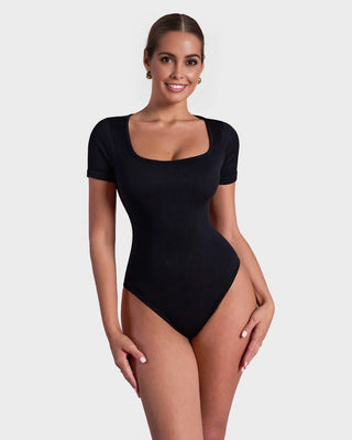 Yack Saint® Bodysuit met Vierkante Hals en Korte Mouwen – Strak en Vormend