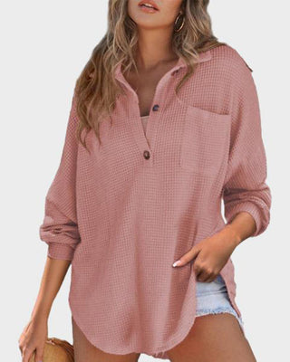 Losvallend Shirt met Lange Mouwen van Wafelbreisel met Knopenrij