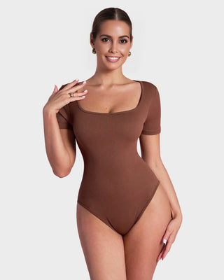 Yack Saint® Bodysuit met Vierkante Hals en Korte Mouwen – Strak en Vormend
