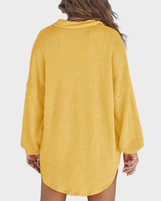 Losvallend Shirt met Lange Mouwen van Wafelbreisel met Knopenrij