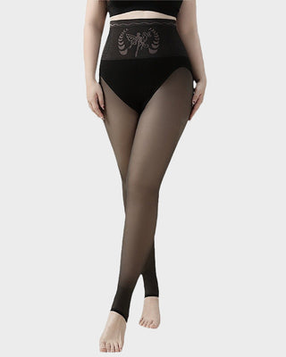 High Waist Fleece Gevoerde Zwarte Sheer Panty