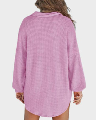 Losvallend Shirt met Lange Mouwen van Wafelbreisel met Knopenrij