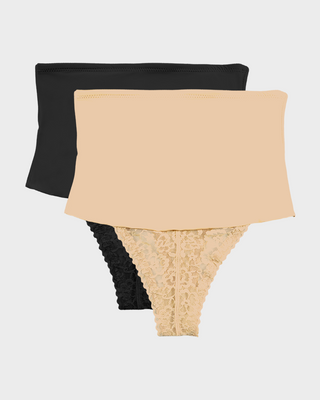 Hoge Taille Naadloze Shapewear Strings met Kant (2-pack)