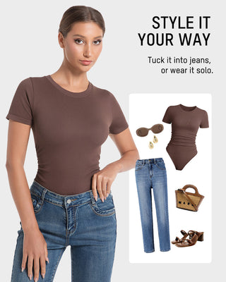 Naadloze Bodysuit met Ronde Hals en Korte Mouwen