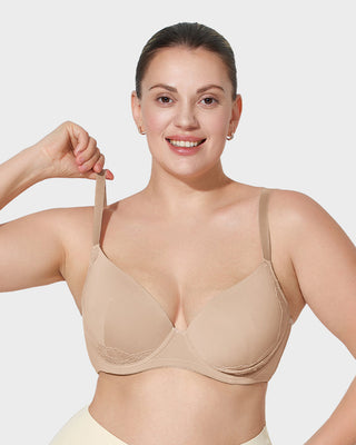 Push-Up BH met Diepe V-Hals en Kantafwerking – Volledige Bedekking