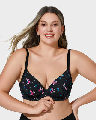 Push-Up BH met Diepe V-Hals en Kantafwerking – Volledige Bedekking